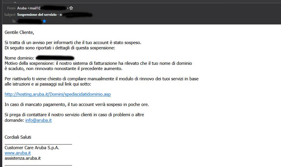 Ennesimo Phishing ai danni degli utenti ARUBA.